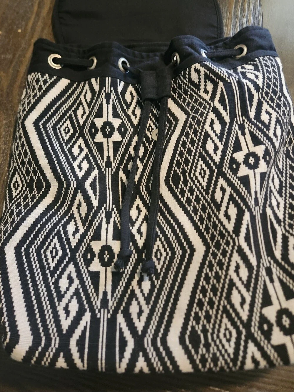 Expressions Nyc Beaded Black & White Tribal Drawstring Backpack
